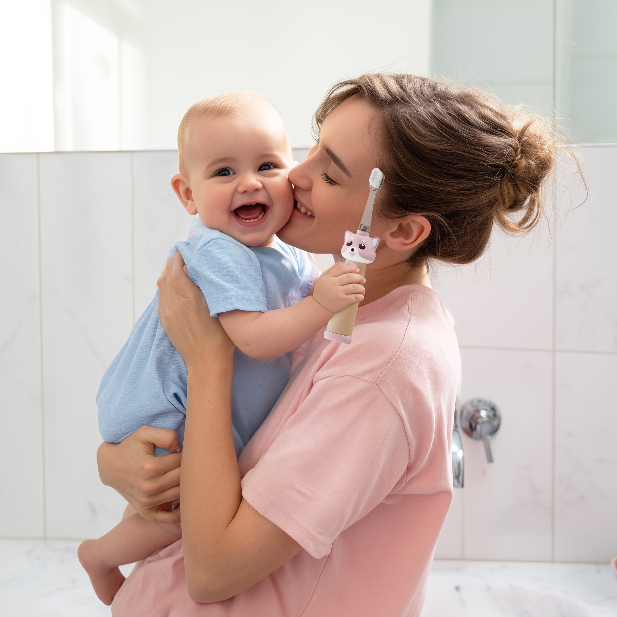 VITAMMY ePUPPY Detská sonická zubná kefka (0–6 rokov) + 2 hlavy kefky – Ružová