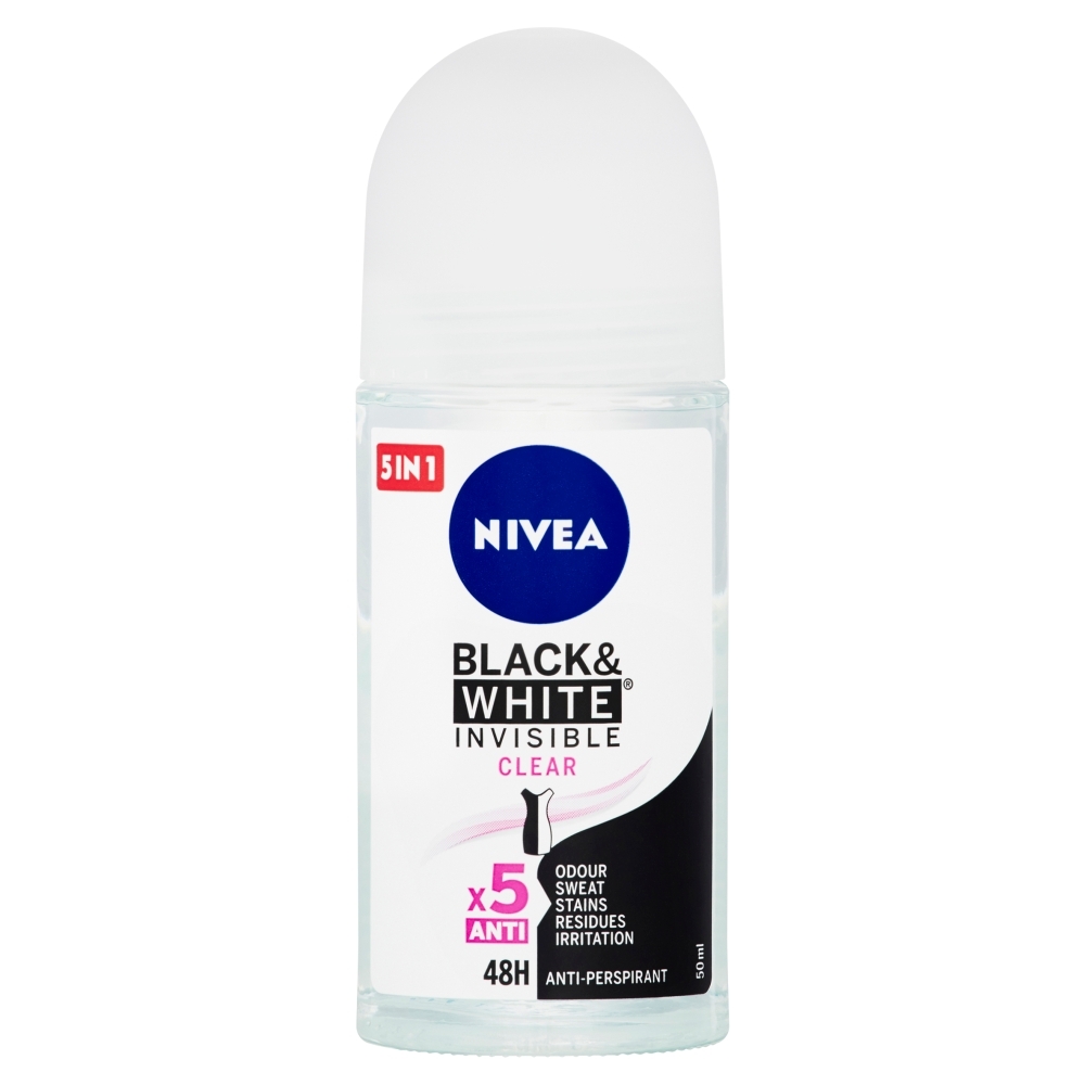NIVEA Black & White Invisible Clear Guľôčkový antiperspirant, 50 ml