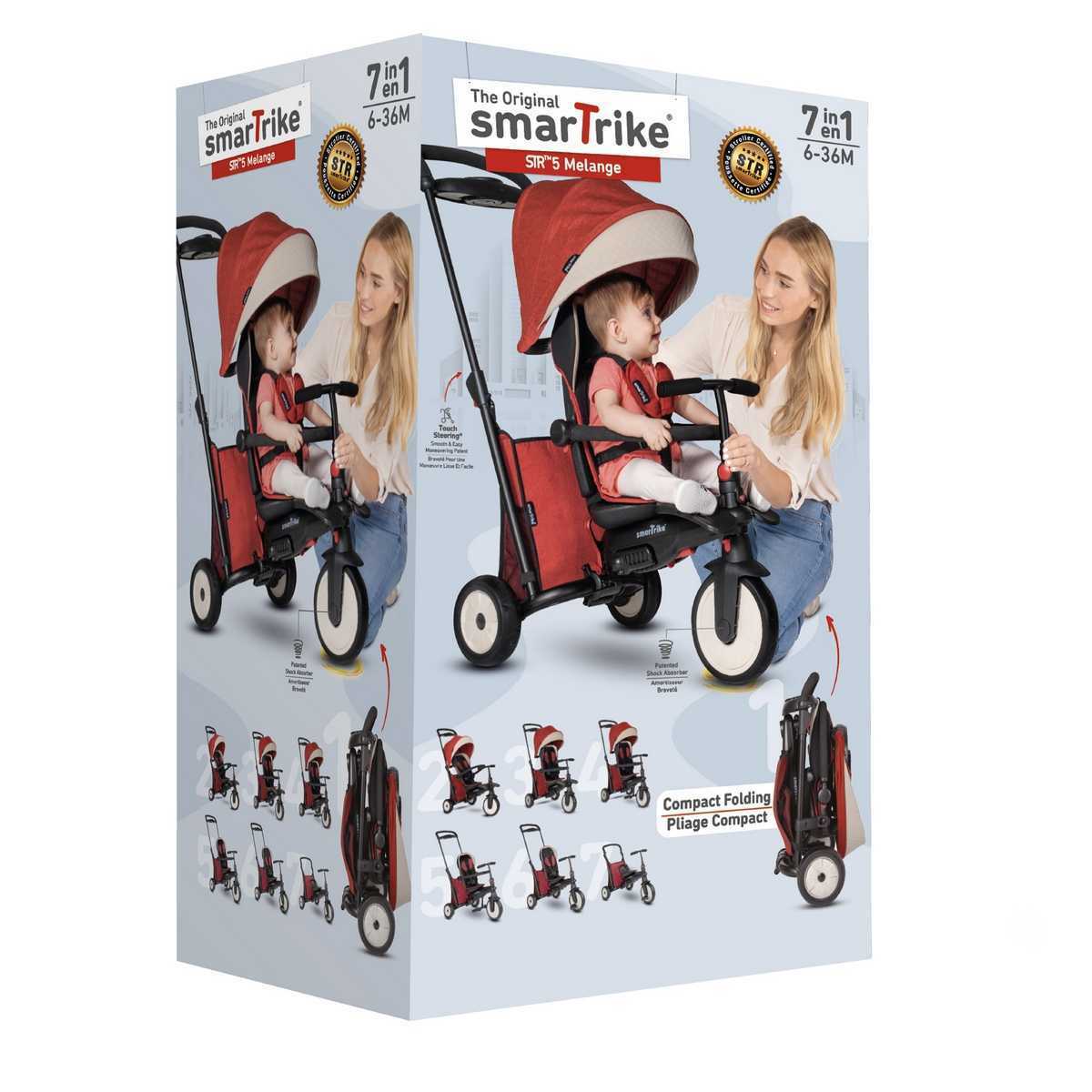 Smart Trike  Folding Trike STR5 Skladacia trojkolka 7v1, červená-melanž, 9m-3r
