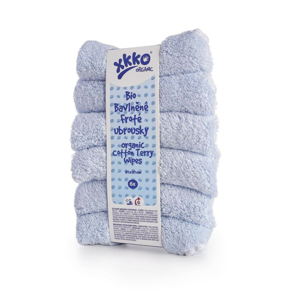 XKKO BIO bavlnené obrúsky Organic, 21x21, modré