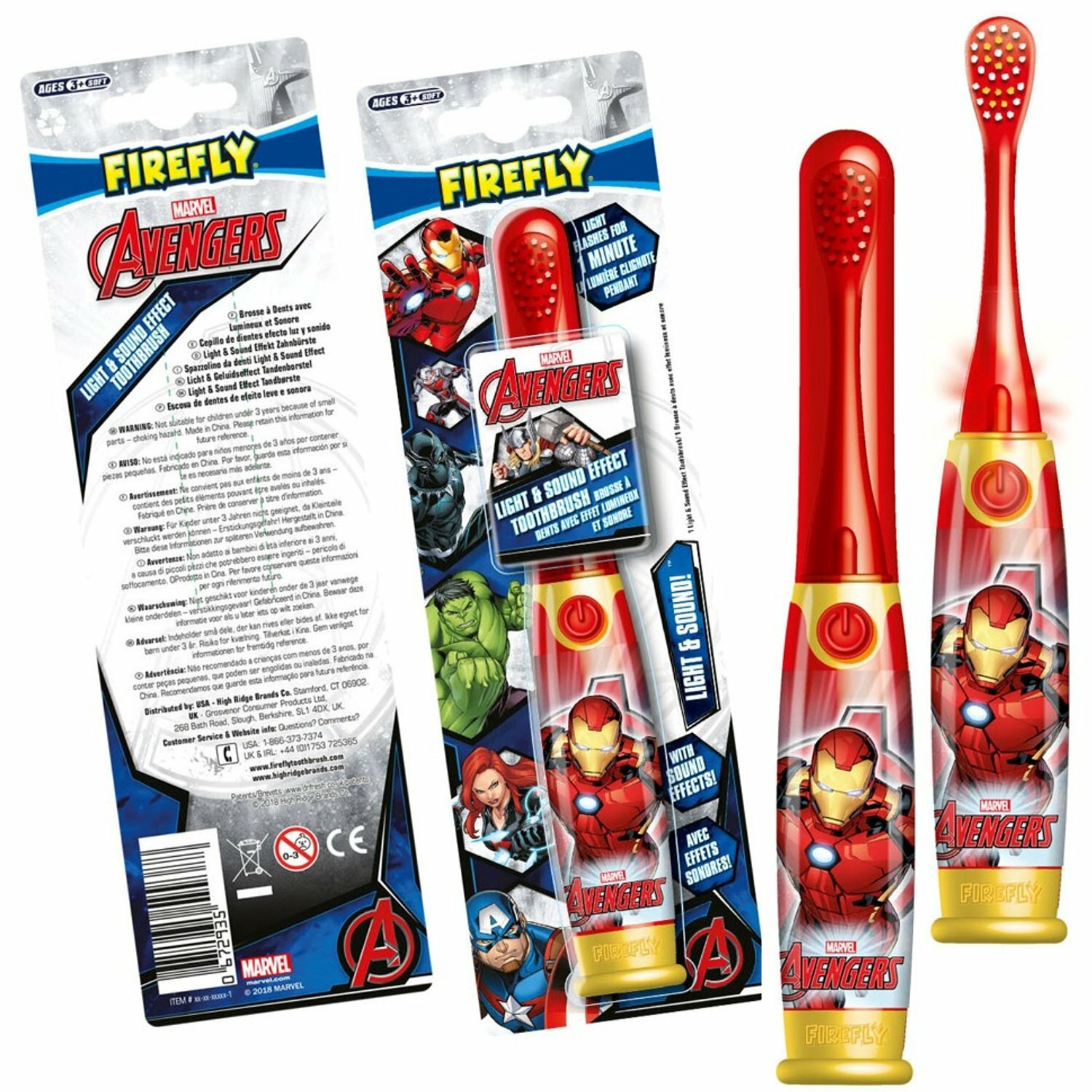 FIREFLY Avengers - Iron Man,  Light a Sound, svietiaca a hovoriaca zubná kefka, 3r+