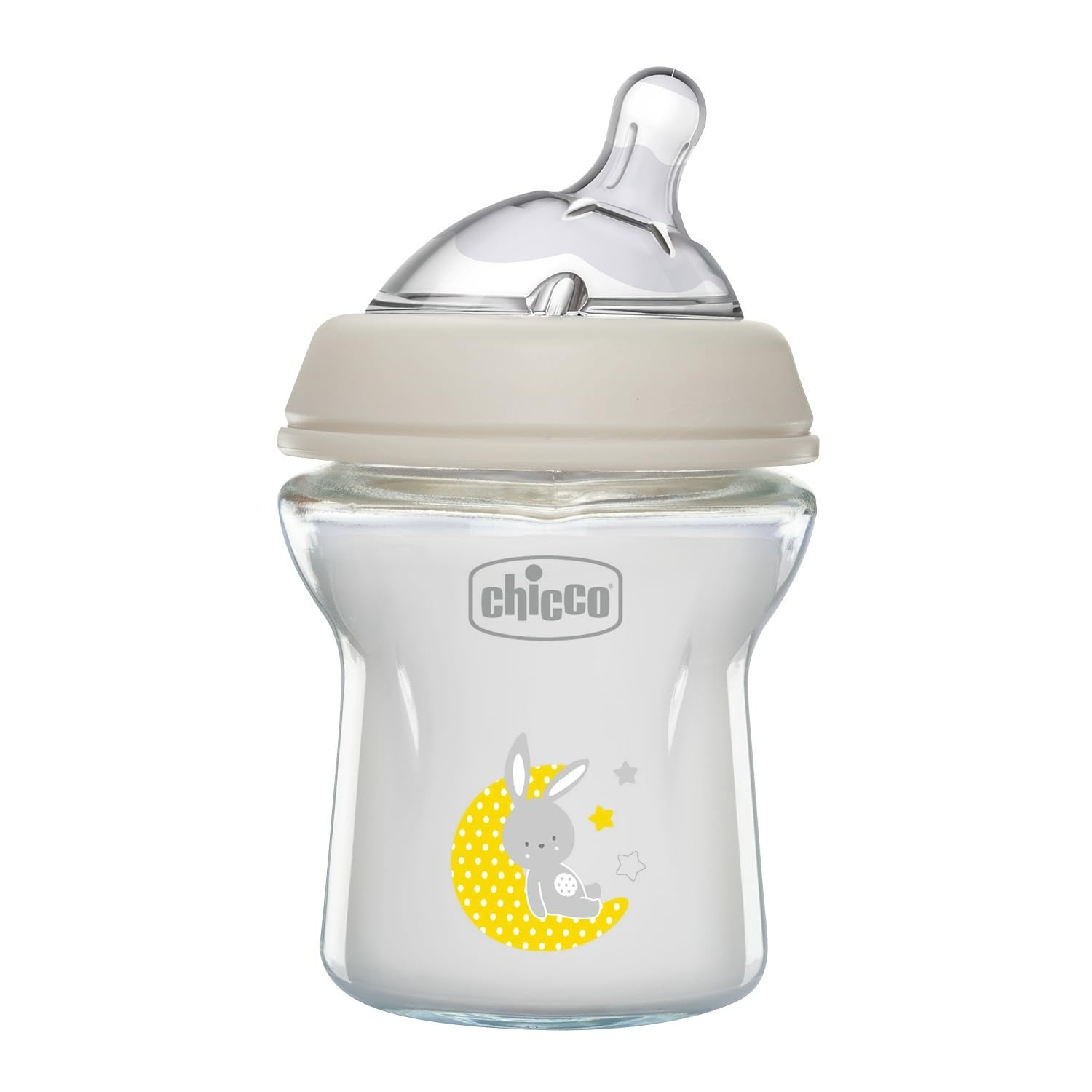 Chicco Naturalfeeling Sklenená fľaša 150ml, so silikónovým cumlíkom, pomalý prietok 0+
