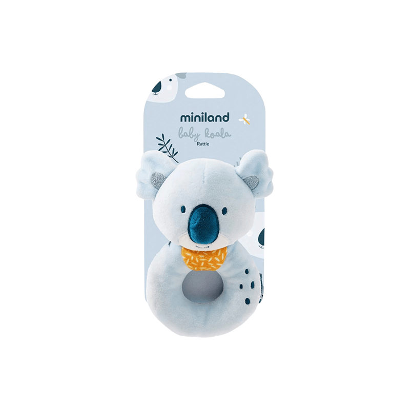 Miniland Mäkká senzorická hrkálka Koala – Textilná hračka pre bábätká od 0m+