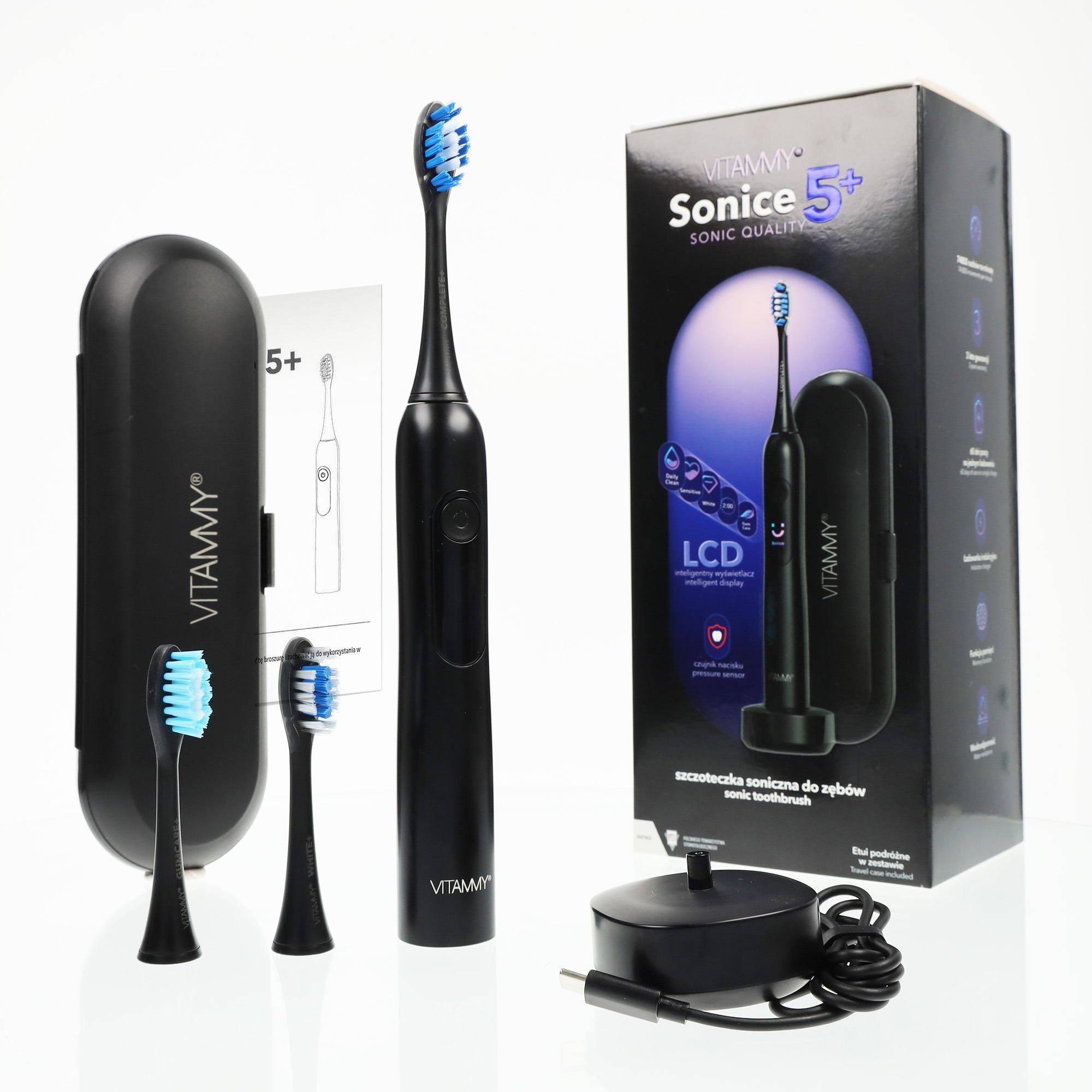 VITAMMY SONICE 5+ Black Sonická zubná kefka (5 režimov + displej) – Čierna