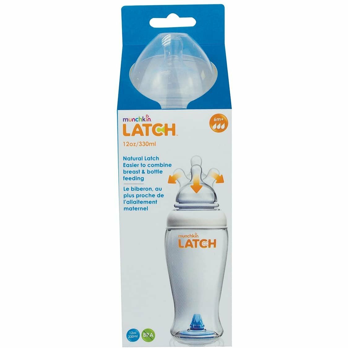 MUNCHKIN LATCH,  Dojčenská fľaša s cumlíkom a antikolikovým ventilom, 330ml, od 6m+