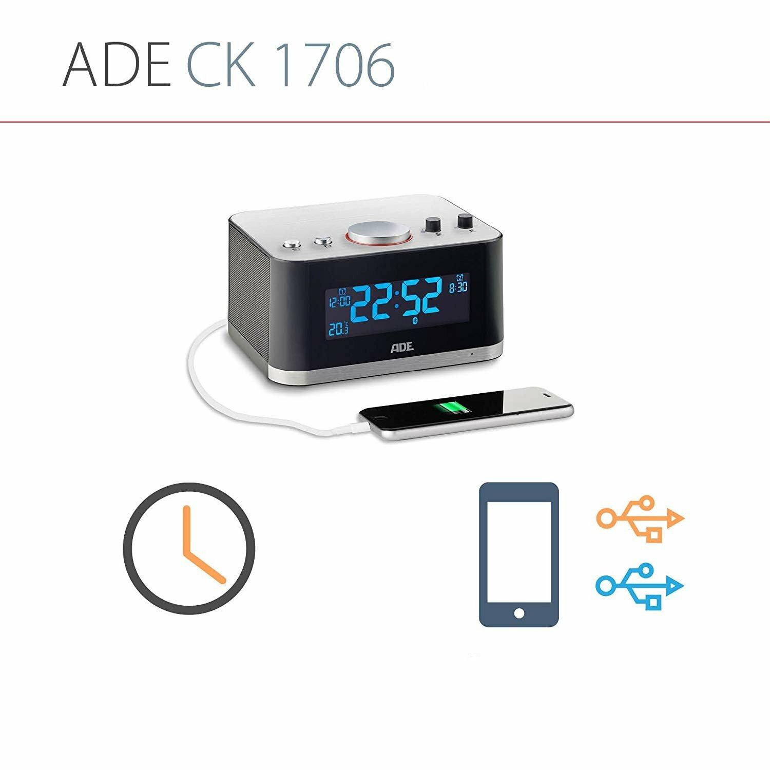 ADE CK1706 Multimediálny budík s Bluetooth reproduktorom a rádiom
