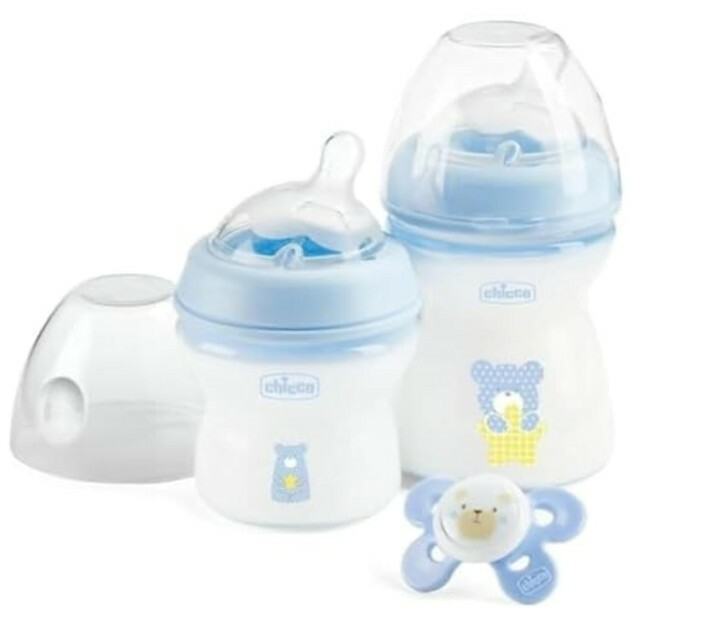 Chicco Set na kŕmenie (fľaša 150ml, fľaša 250ml, cumlík Physio Comfort 0m+), modrá
