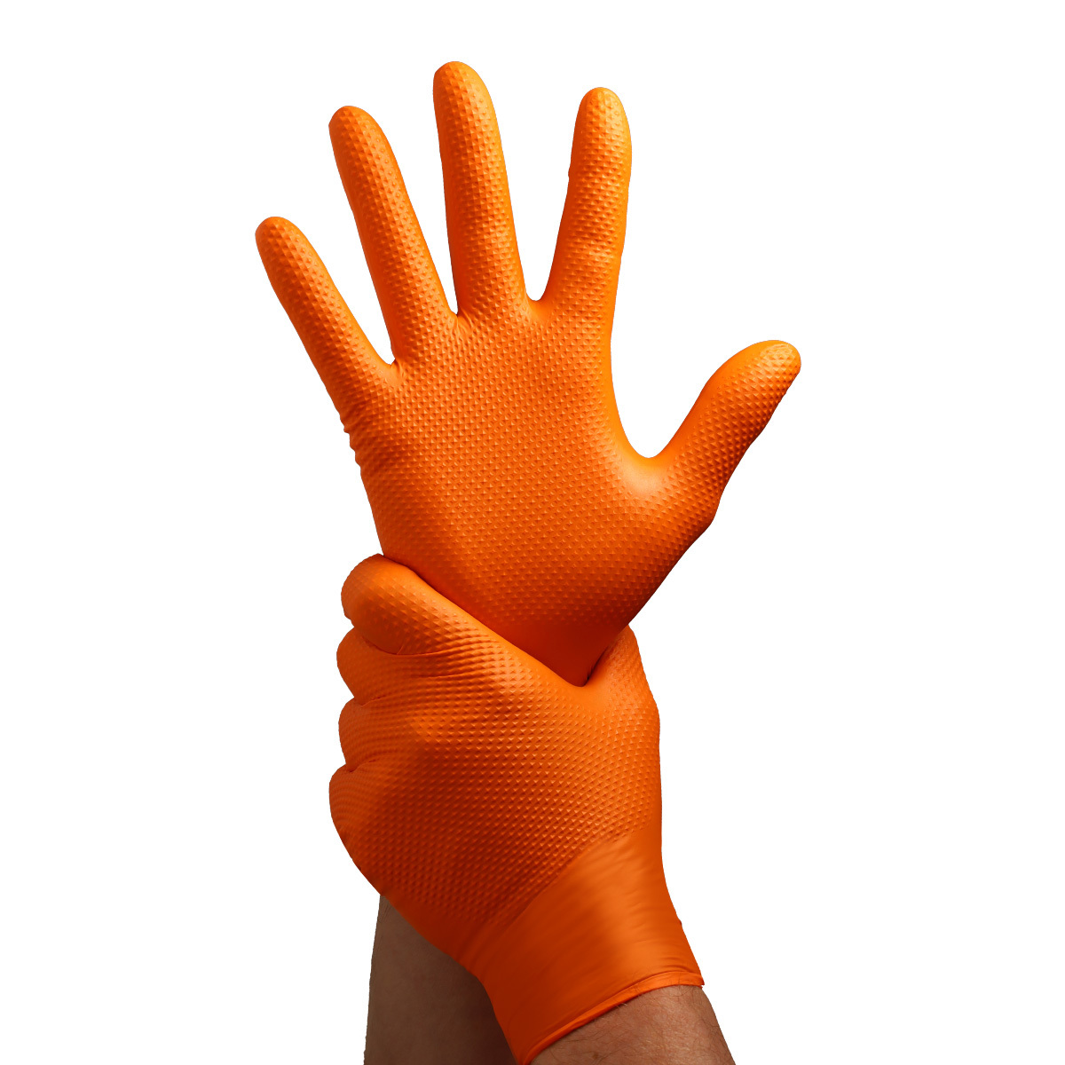 VELO STRONG GRIP Pevné nitrilové pracovné rukavice s pevným úchopom, veľ.L, oranžové, 50ks