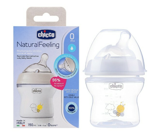 Chicco Naturalfeeling Plastová fľaša 150ml, silikónový cumel, stredný prietok 0+