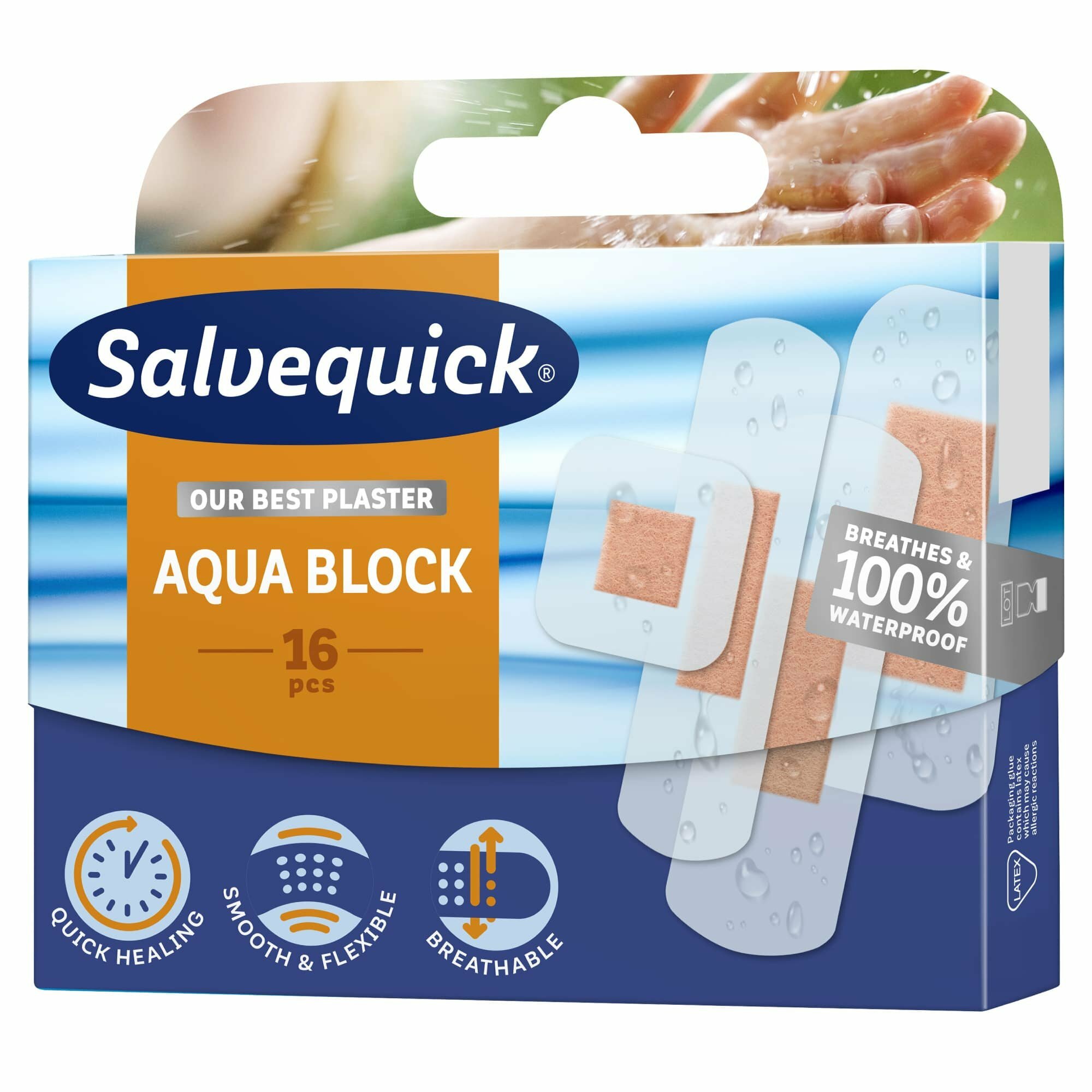 Salvequick Aqua Block Náplasť vodeodolná, sada 16 ks + 12 ks detská + šál zdarma