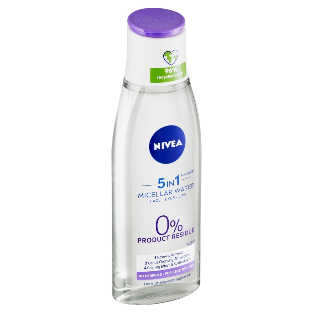 NIVEA MicellAir 5v1 Upokojujúca micelárna voda bez parfumu pre citlivú pleť, 200 ml