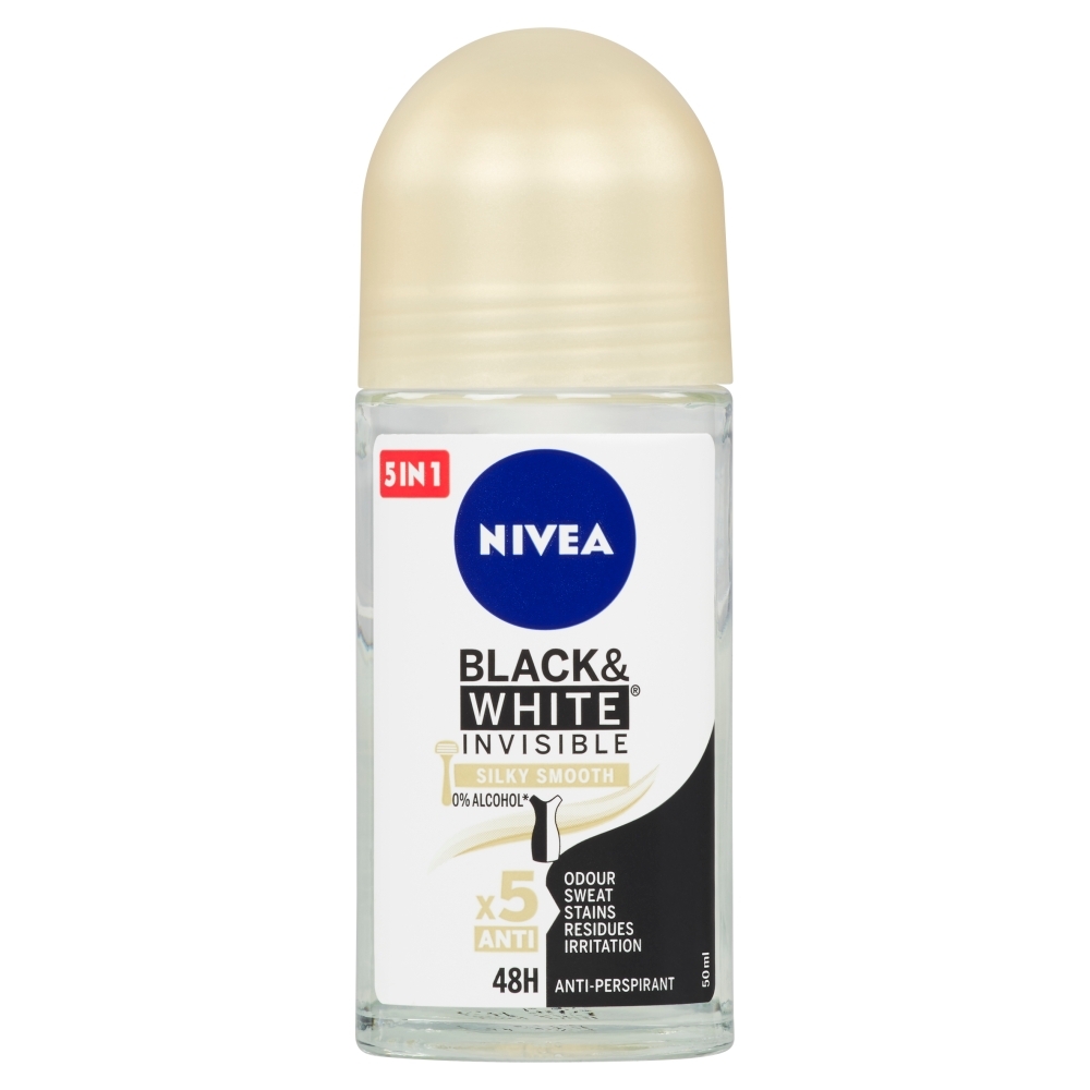 NIVEA Black & White Invisible Silky Smooth Guľôčkový antiperspirant, 50 ml