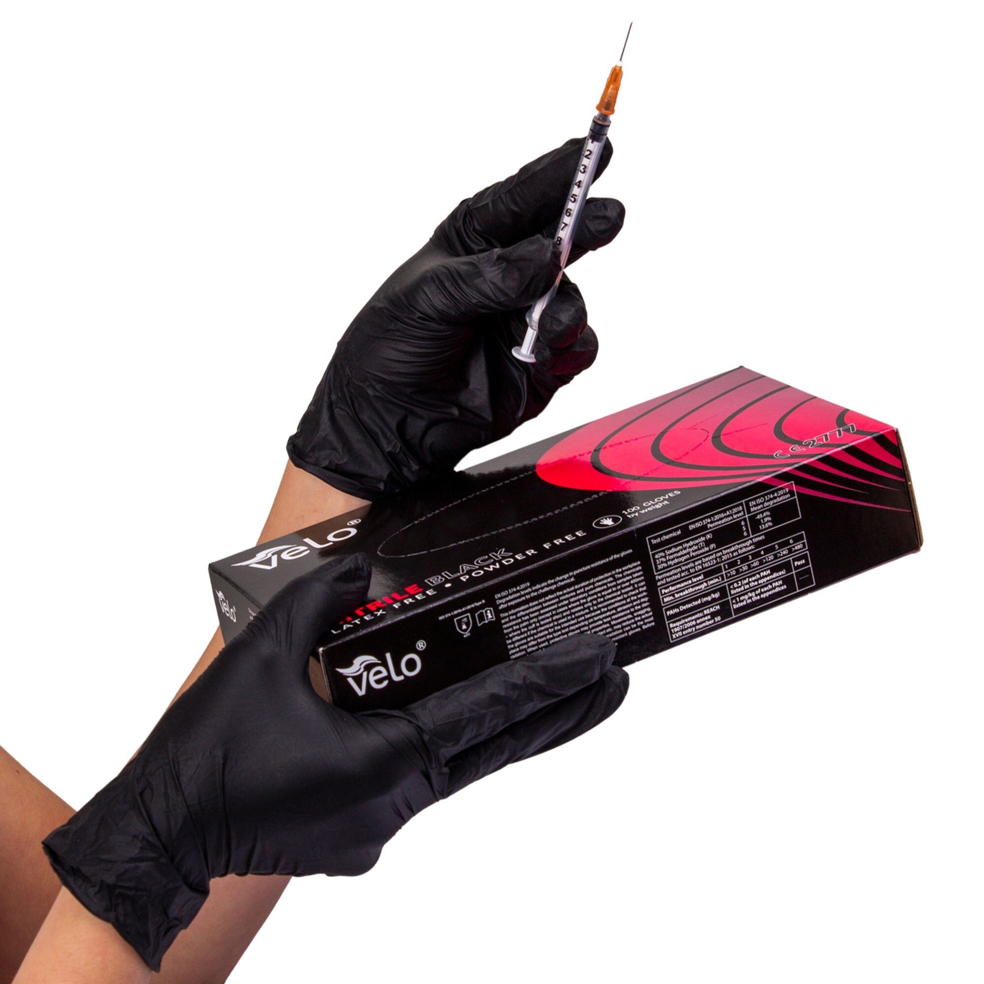 VELO Nitrilové rukavice bez púdru, veľ. L, čierne, 100ks