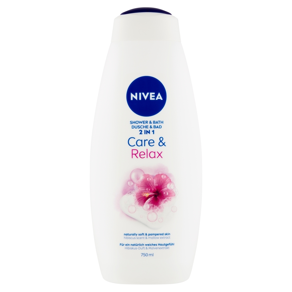 NIVEA Care & Relax Sprchovací gél a pena do kúpeľa 2v1, 750 ml