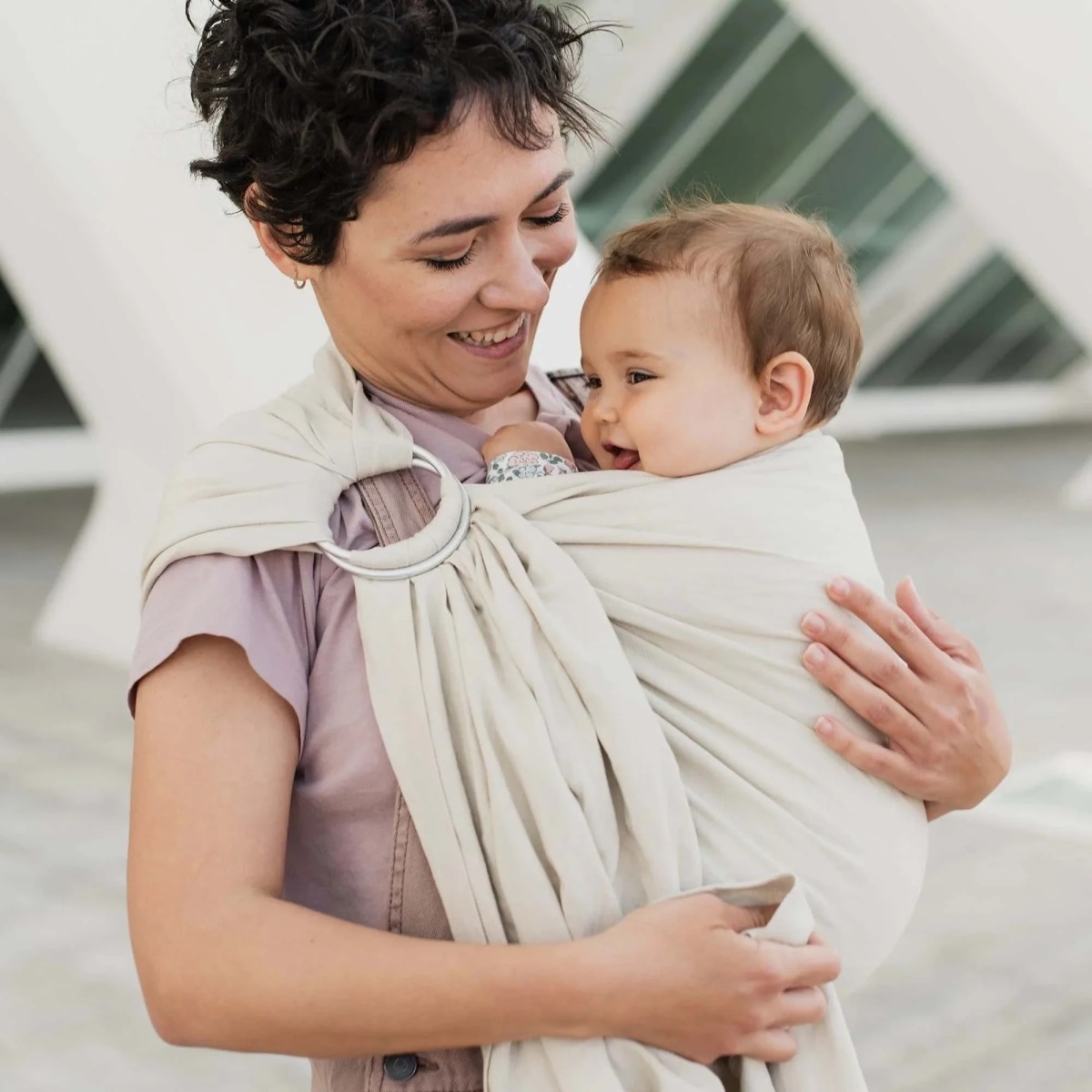 BOBA Ring Sling Detský nosič/šatka z ľanu, béžová