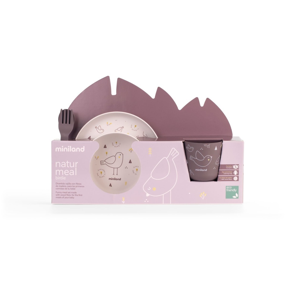 Miniland ECO-friendly Jedálenský set pre dieťa, 5-dielny, Vtáčik