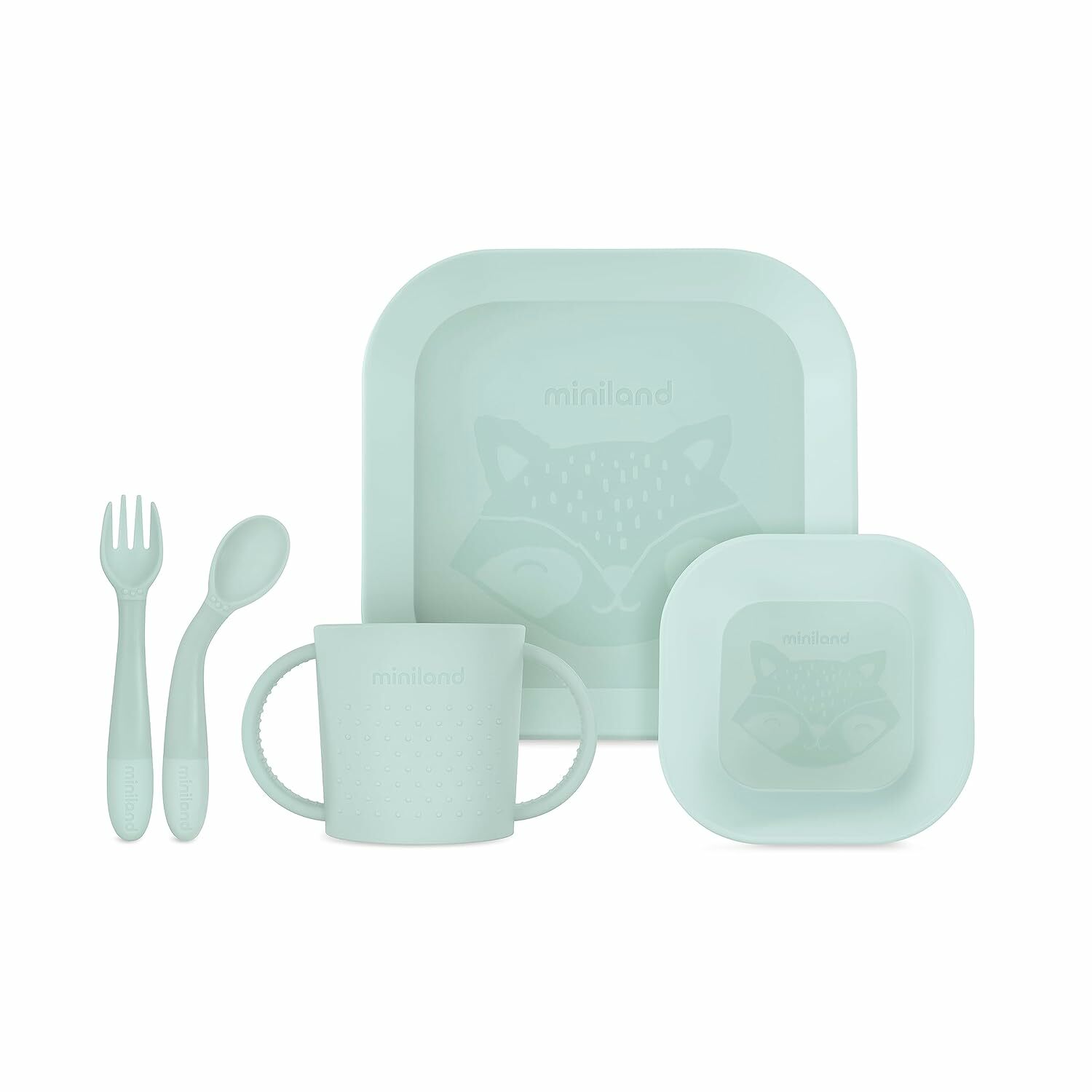 Miniland Dolce  5-dielny set na jedenie pre deti, štvorcový, mätový