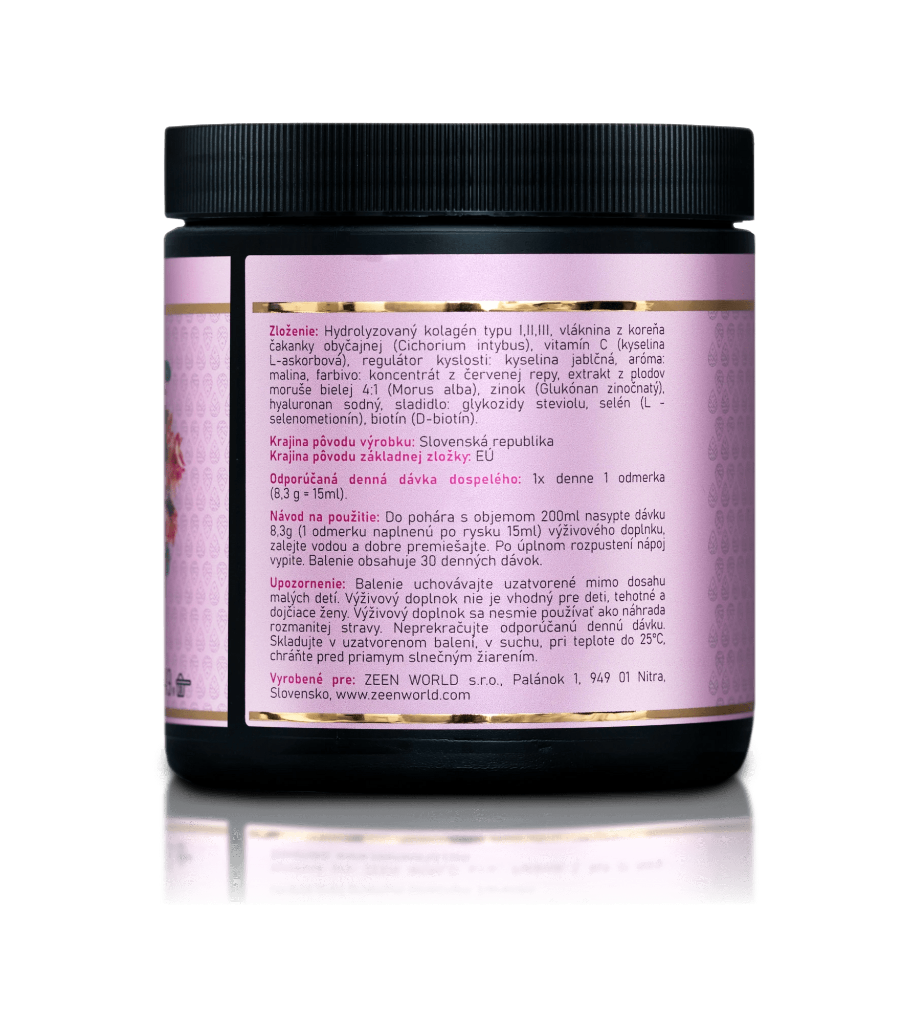 ZEEN Premium Beauty Collagen, Výživový doplnok-Kolagén s príchuťou Malina, 30x8,3g