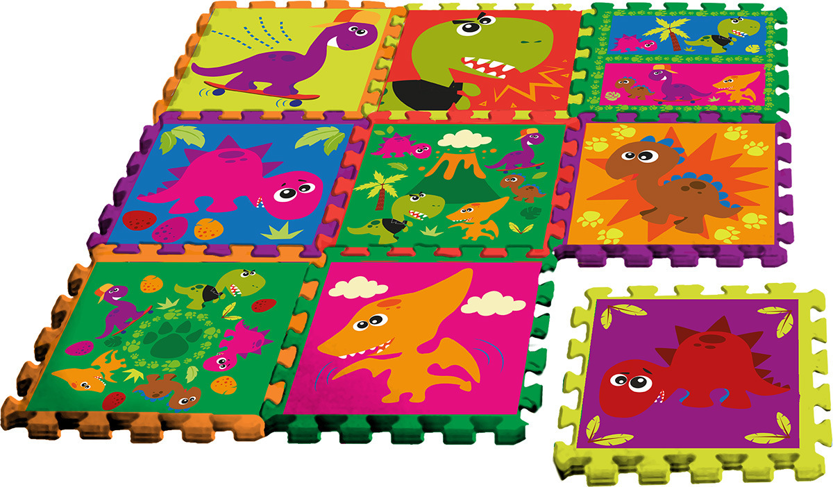 Kids Euroswan Penová podložka, puzzle 9 ks + taška, Crazy Dino