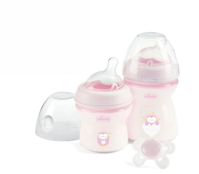 Chicco Set na kŕmenie (fľaša 150ml, fľaša 250ml, cumlík Physio Comfort 0m+), ružová
