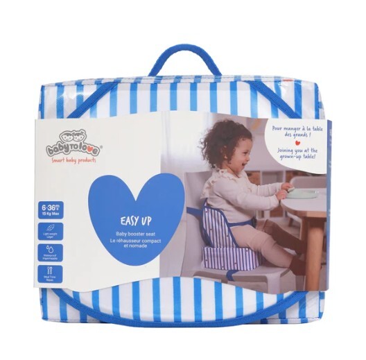 BabyToLove Cestovný podsedák Easy Up-Prenosná jedálenská stolička na cesty - Pruhy, srdce
