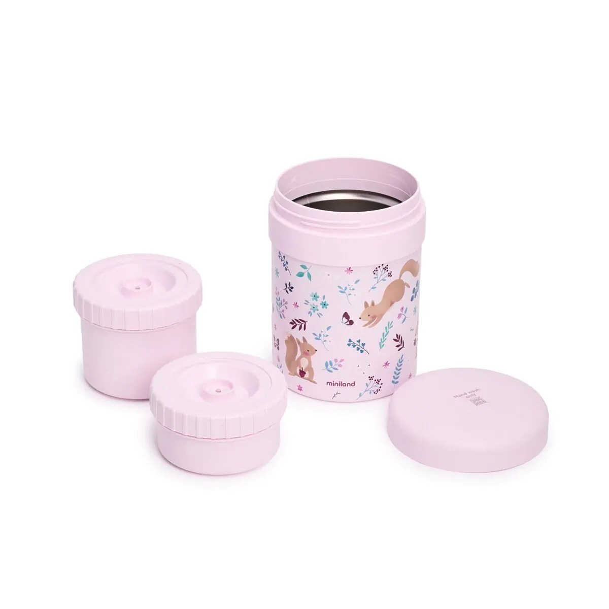 Miniland Termoska na jedlo s 2 hermetickými nádobami Dreamland 700 ml – Veveričky