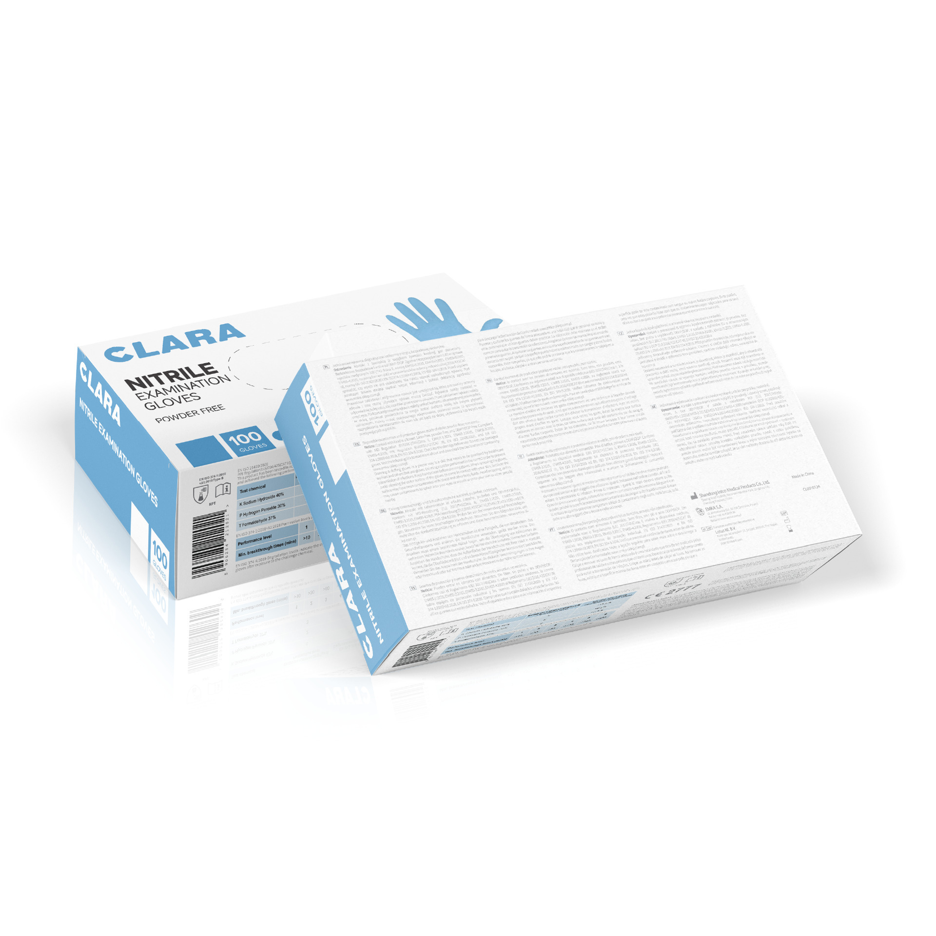 CLARA Bezpúdrové nitrilové rukavice modré M, 100 ks