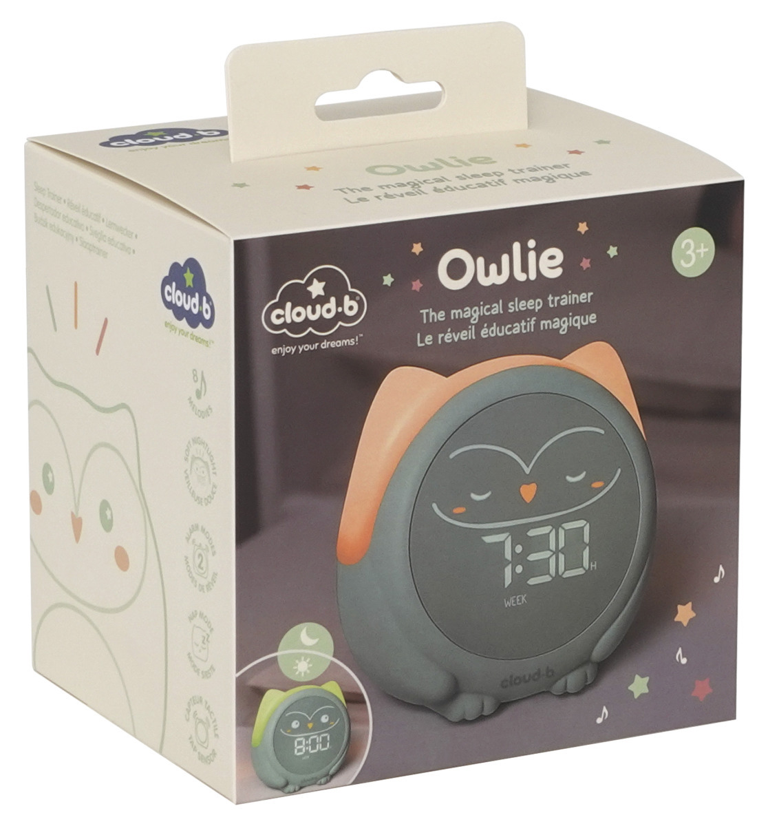 Cloud b Sovička Owlie - Detský spánkový trenažér s budíkom a nočným svetlom