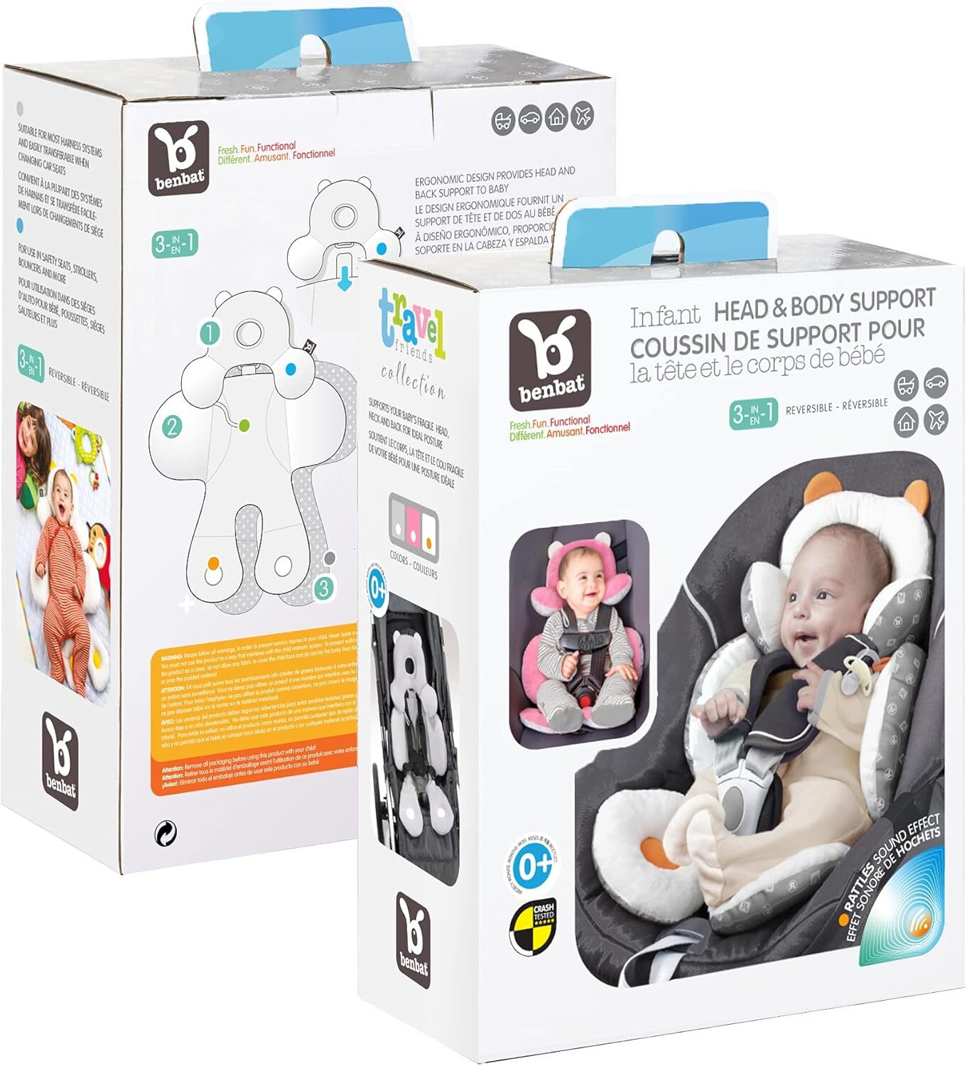 Benbat Body Support– Ergonomická obojstranná vložka do autosedačky a kočíka, 0-12m, ružová
