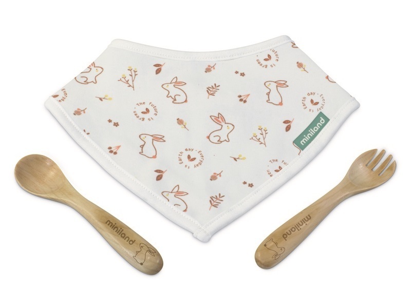 Miniland ECO-friendly Sada ekologických príborov s podbradníkom, Zajac