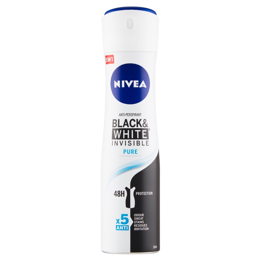NIVEA Black & White Invisible Pure Sprej antiperspirant, 150 ml