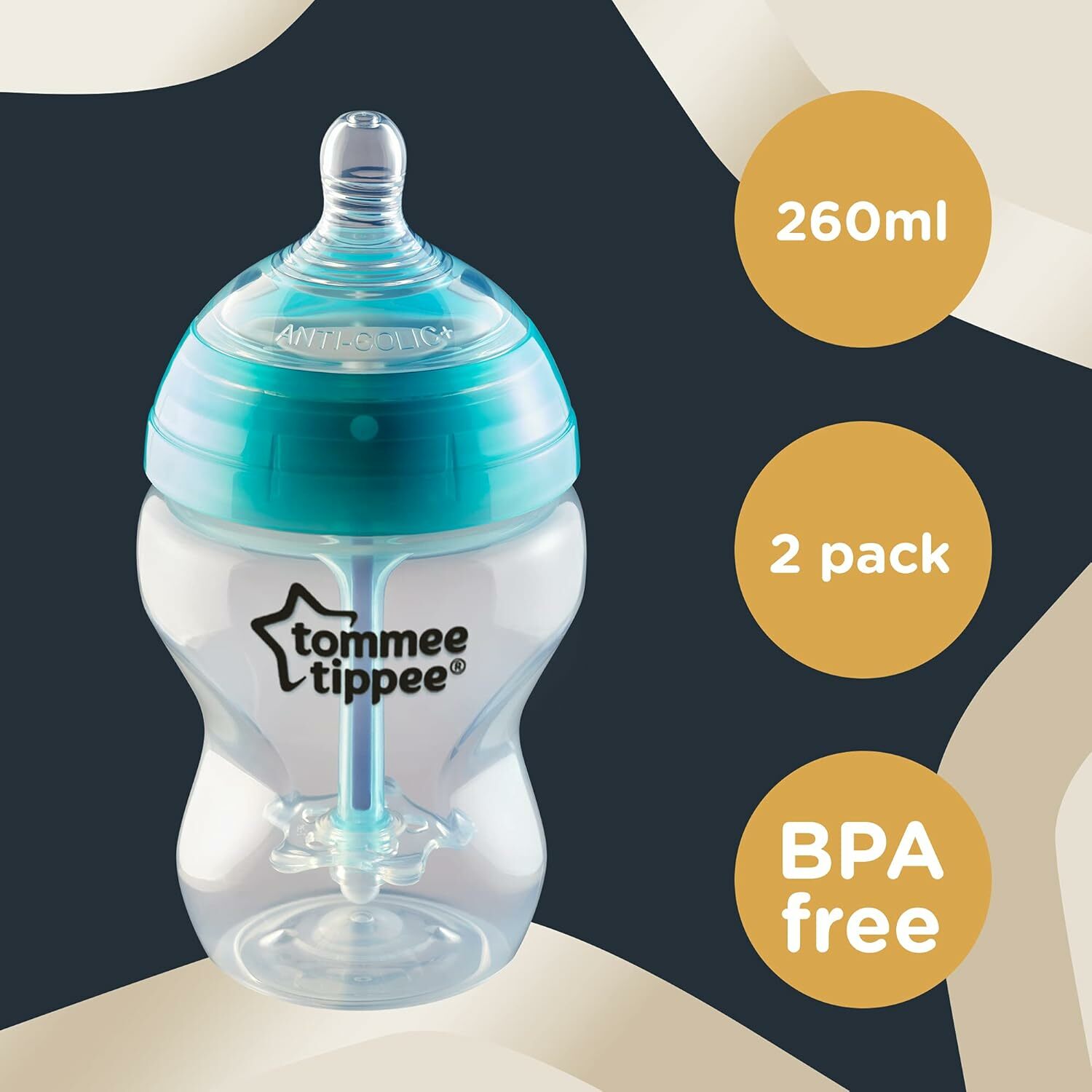 Tommee Tippee CTN Dojčenská Flaša ADVANCED ANTI-COLIC pomalý prietok, 260 ml 0m+, 2ks