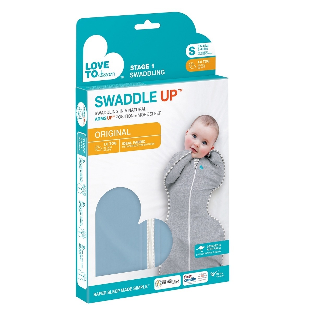 Love To Dream Swaddle UP - Zavinovačka, veľkosť S, dusty blue, 1 FÁZA, 1-3m, 3,5-6kg