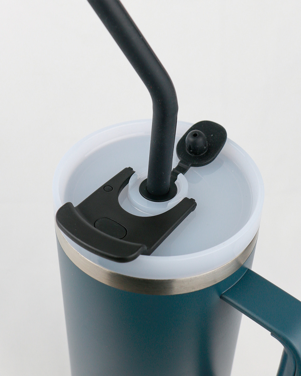 Runbott Latt Termohrnček s rúčkou a slamkou – 1100 ml, modrý