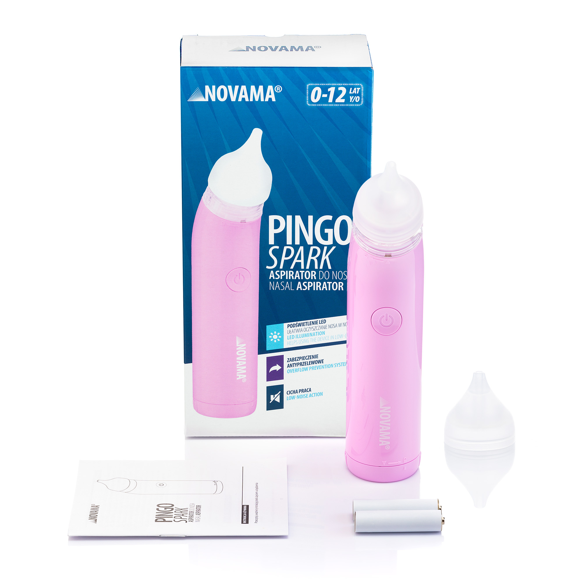 NOVAMA Pingo Spark NS22 Pastel Pink Nosová odsávačka s osvetlenou špičkou, ružová