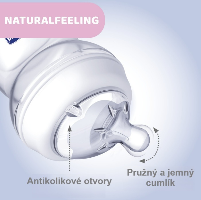 Chicco Naturalfeeling Plastová fľaša 250ml, silikónový cumel, stredný prietok 2+