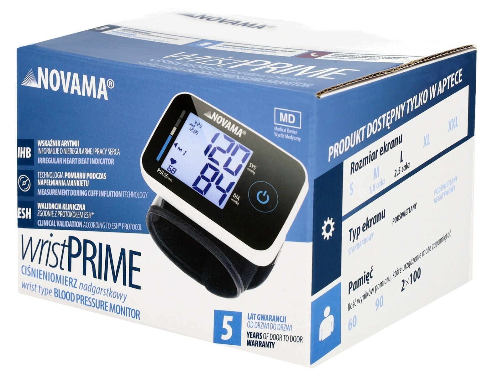 NOVAMA WRIST PRIME Black yápästný tlakomer s detekciou arytmie a protokolom ESH