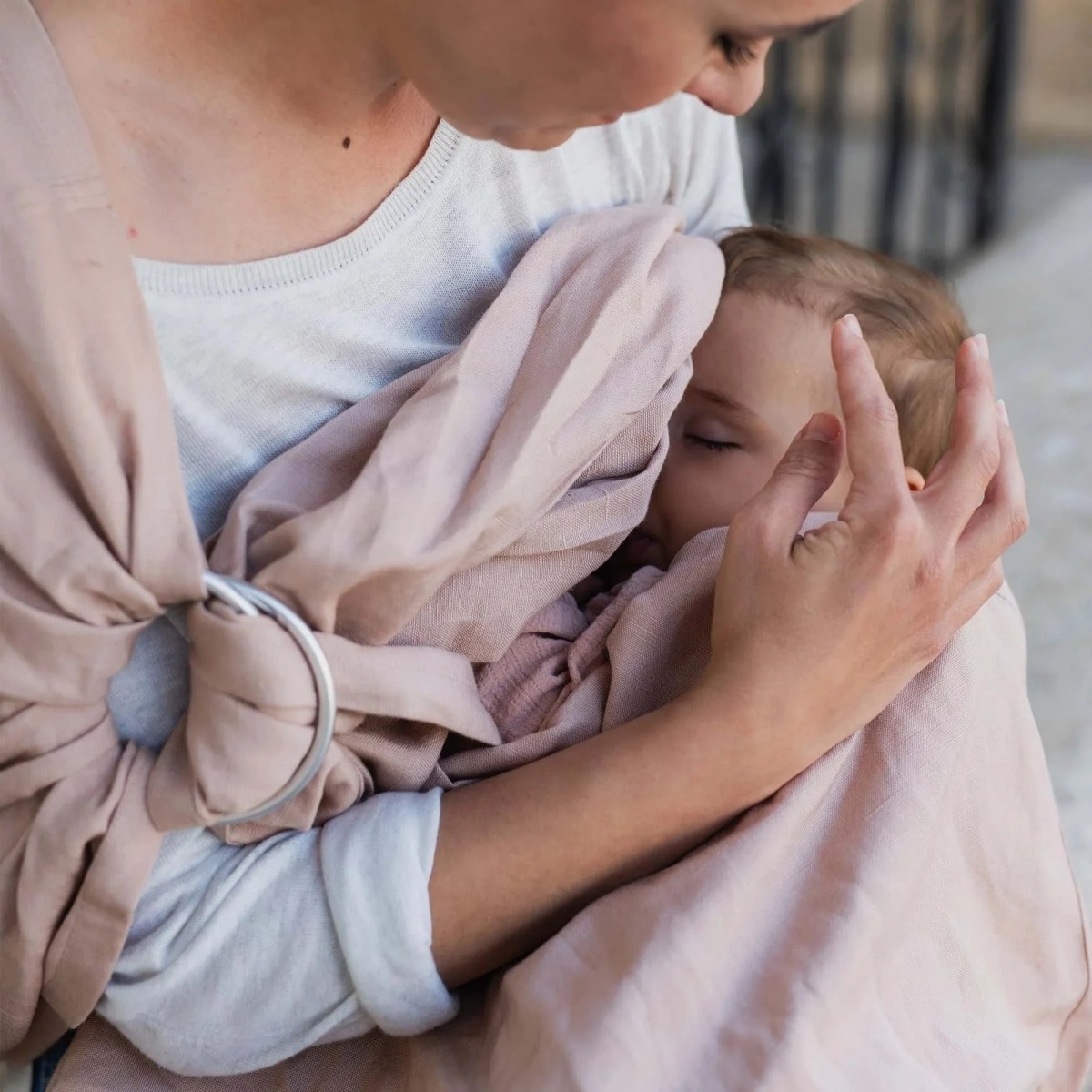 BOBA Ring Sling  Detský nosič/šatka z ľanu, púdrovo ružová