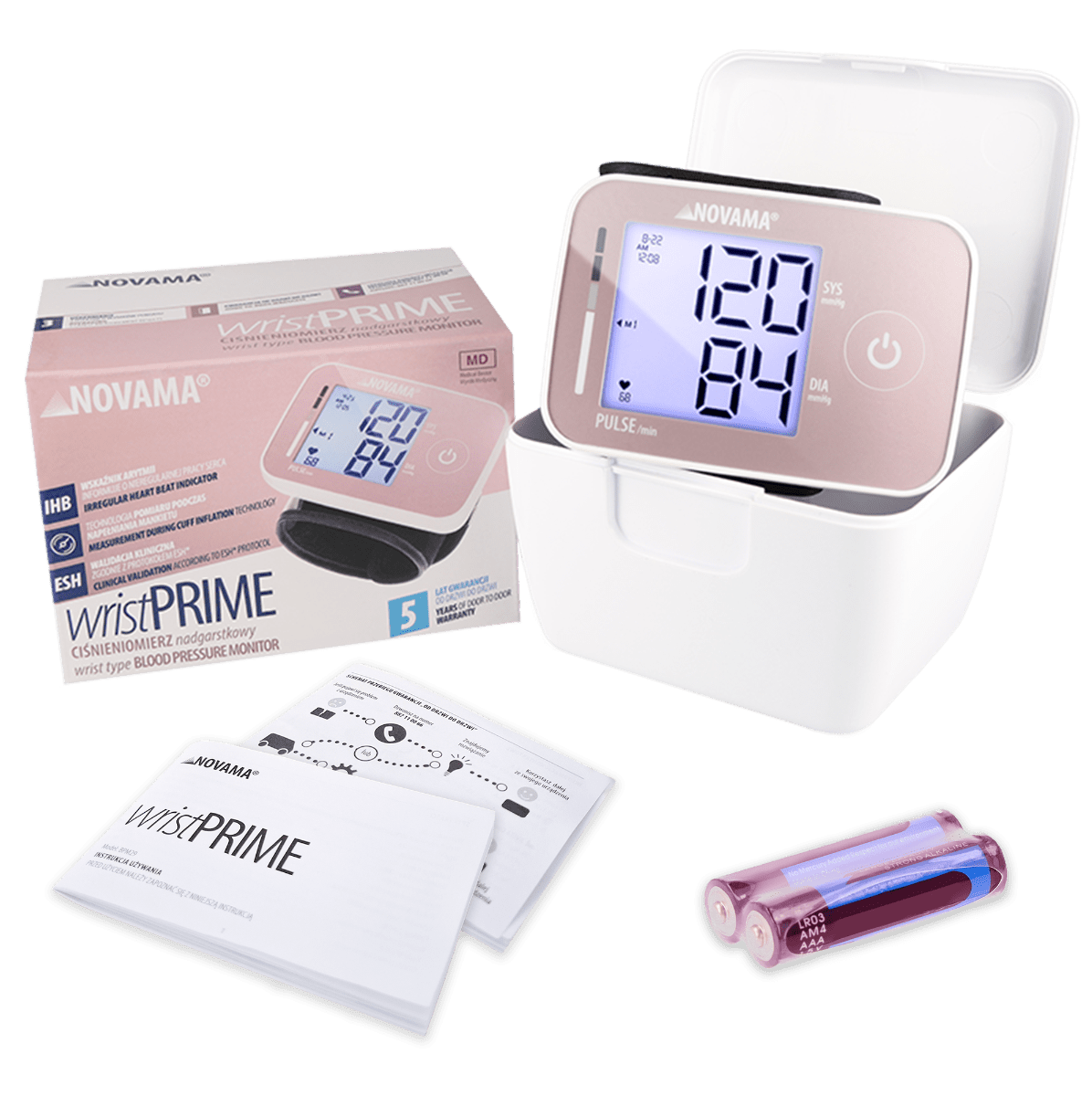 NOVAMA WRIST PRIME Pink zápästný tlakomer s detekciou arytmie a protokolom ESH