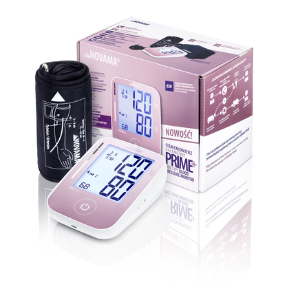 NOVAMA PRIME+ Schulter-Blutdruckmessgerät mit ESH und IHB mit USB-C-Adapter, rosa