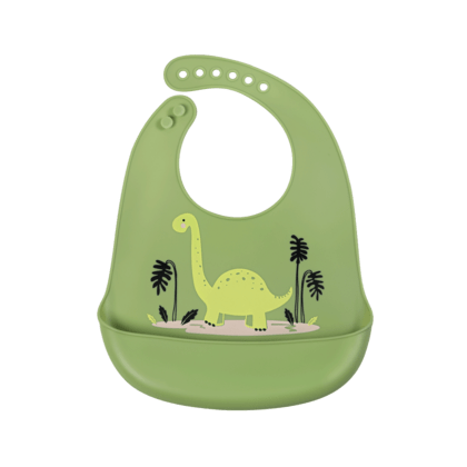 SIMED Silikónový podbradník s vreckom, Green Dinosaur