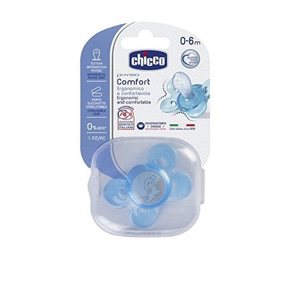 Chicco PHYSIO COMFORT silikonový dudlík, modrý, 0m +