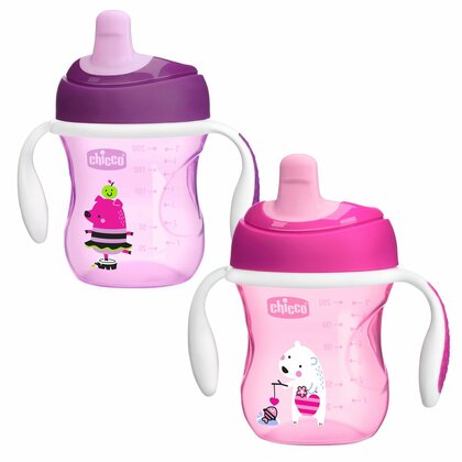 Chicco Auslaufsicherer Becher mit hartem Mundstück von 6 m, 200 ml, rosa/lila