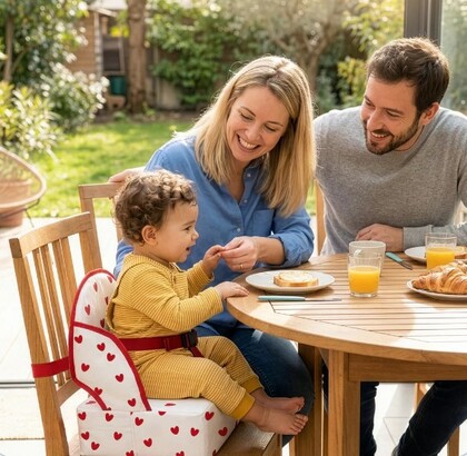 BabyToLove Cestovný podsedák Easy Up – Prenosná jedálenská stolička na cesty - Srdiečka