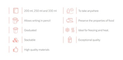 Miniland Dolce Hermeticky uzatvárateľné nádoby na potraviny, 4x330 ml, ružové