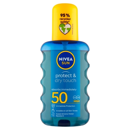 NIVEA Sun Protect &amp; Dry Touch neviditeľný sprej na opaľovanie OF 50, 200 ml