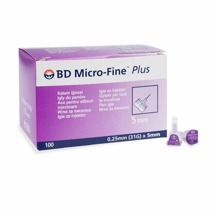 BD Micro-Fine PLUS Injekční jehly - 0,25 x 5 mm 100 ks.