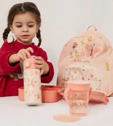 Miniland Auslaufsicherer 360° Becher für Kinder Explorer, 270ml, Schmetterlinge