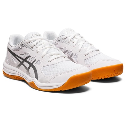 Asics Upcourt 5 GS Detská volejbalová/halová obuv, biela/strieborná, veľ. 35