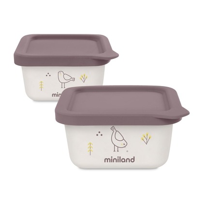 Miniland ECO-friendly Hermetické nádoby na uloženie jídla,  2x400 ml, Ptáček